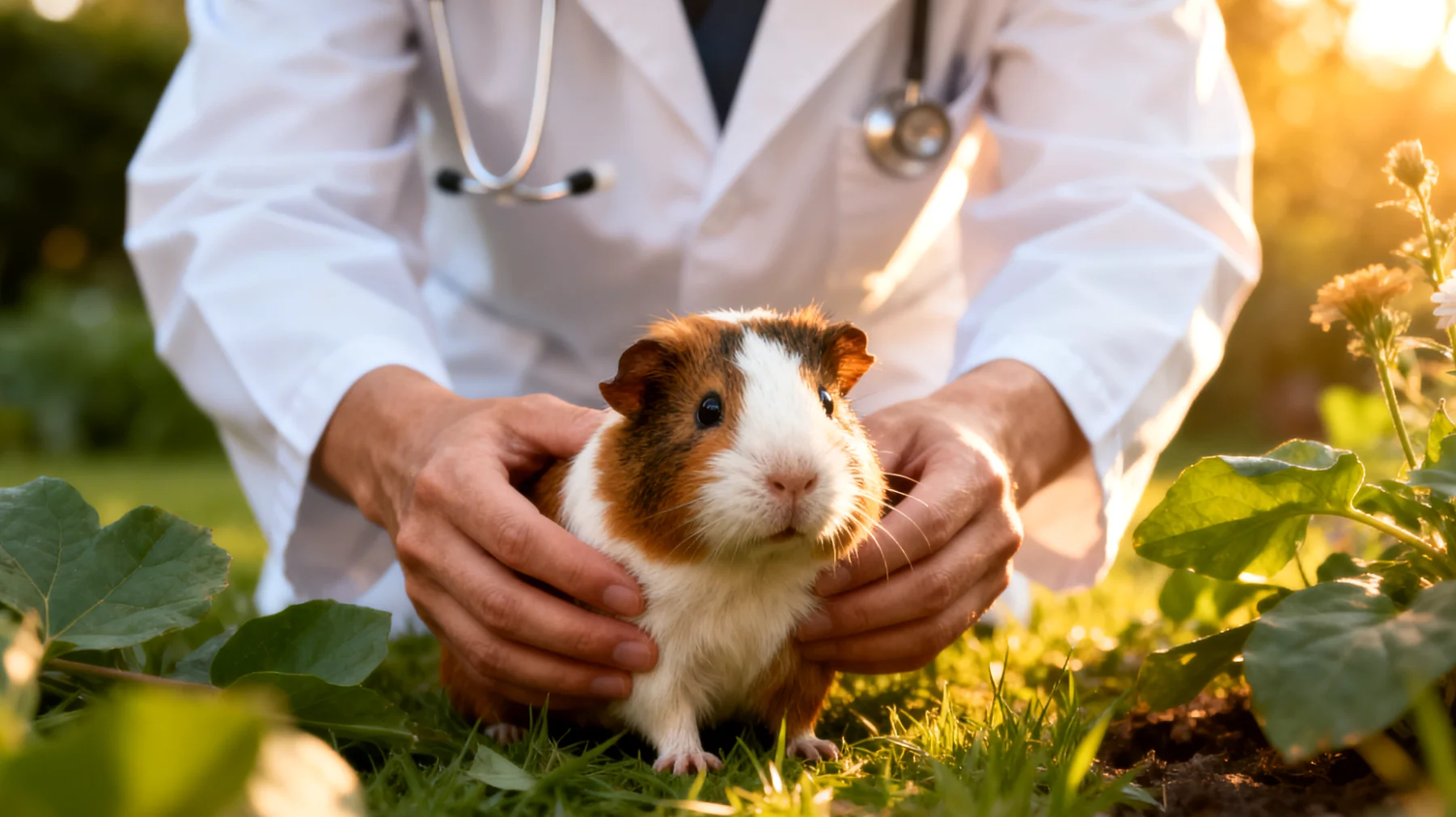 Meerschweinchen im Garten benötigen besondere tierärztliche Aufmerksamkeit bezüglich Parasiten, Sonnenstich und giftiger Pflanzen"